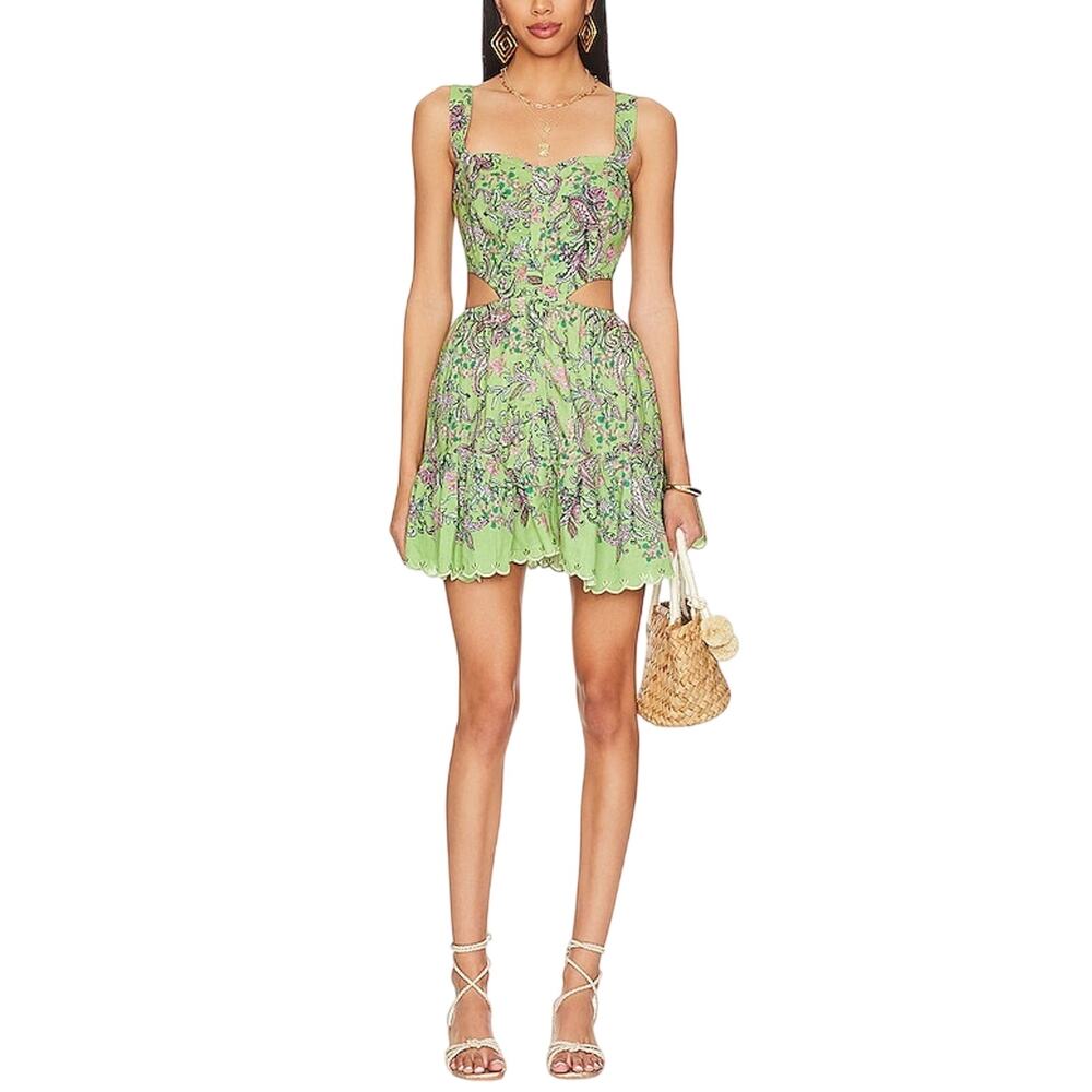 Hemant and Nandita Lime Green Floral Cutout Mini Dress